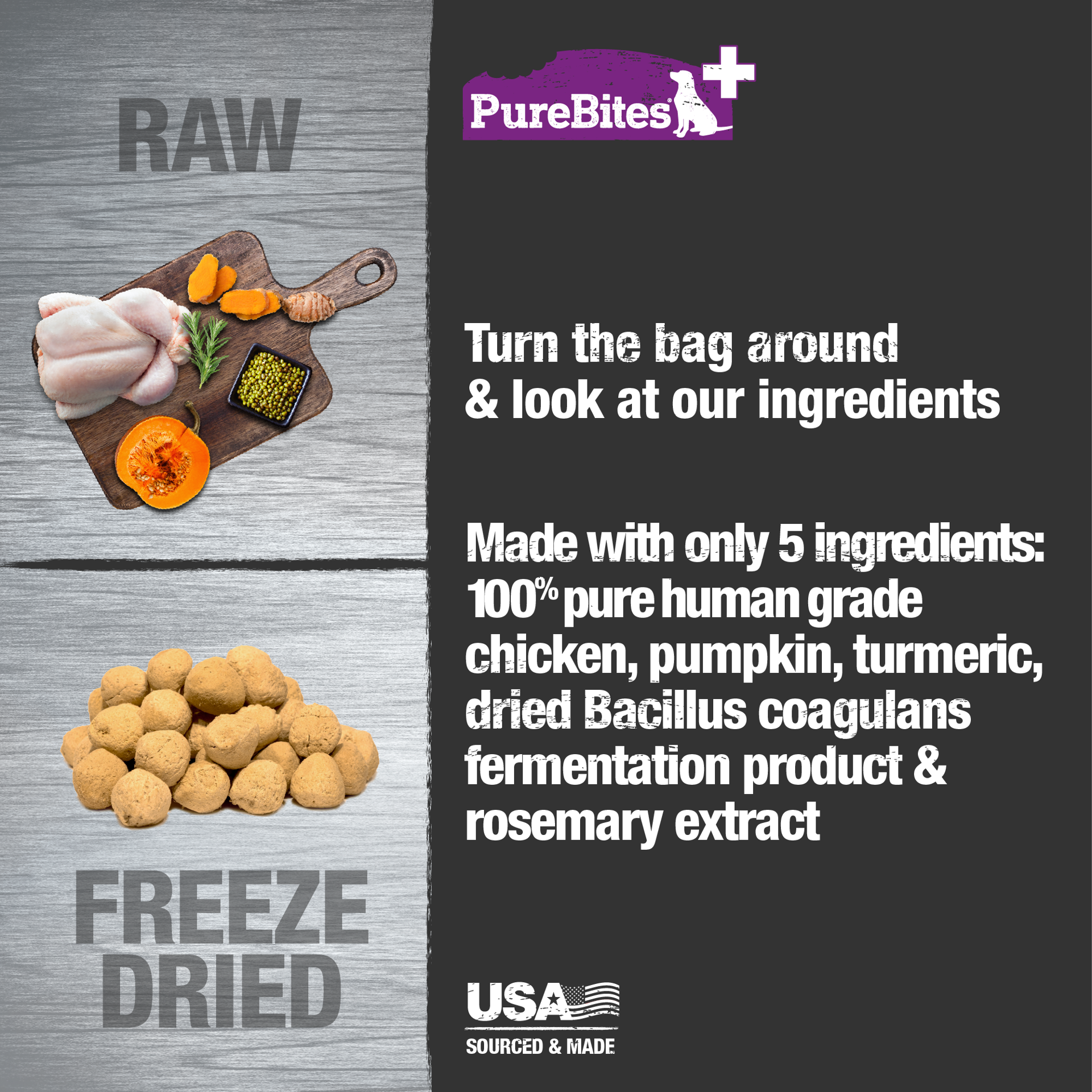 slide 2 of 5, PureBites+ Freeze Dried Dog Treat 3.0oz | Gut & Digestion | 5 Ingredients | Made in USA, 85 g