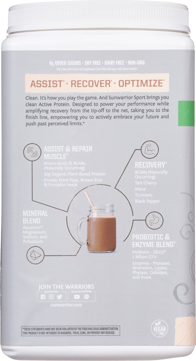 slide 3 of 9, Sunwarrior Sport Plant Based Organic Chocolate Flavor Active Protein 2.2 lb, 2.20 ct