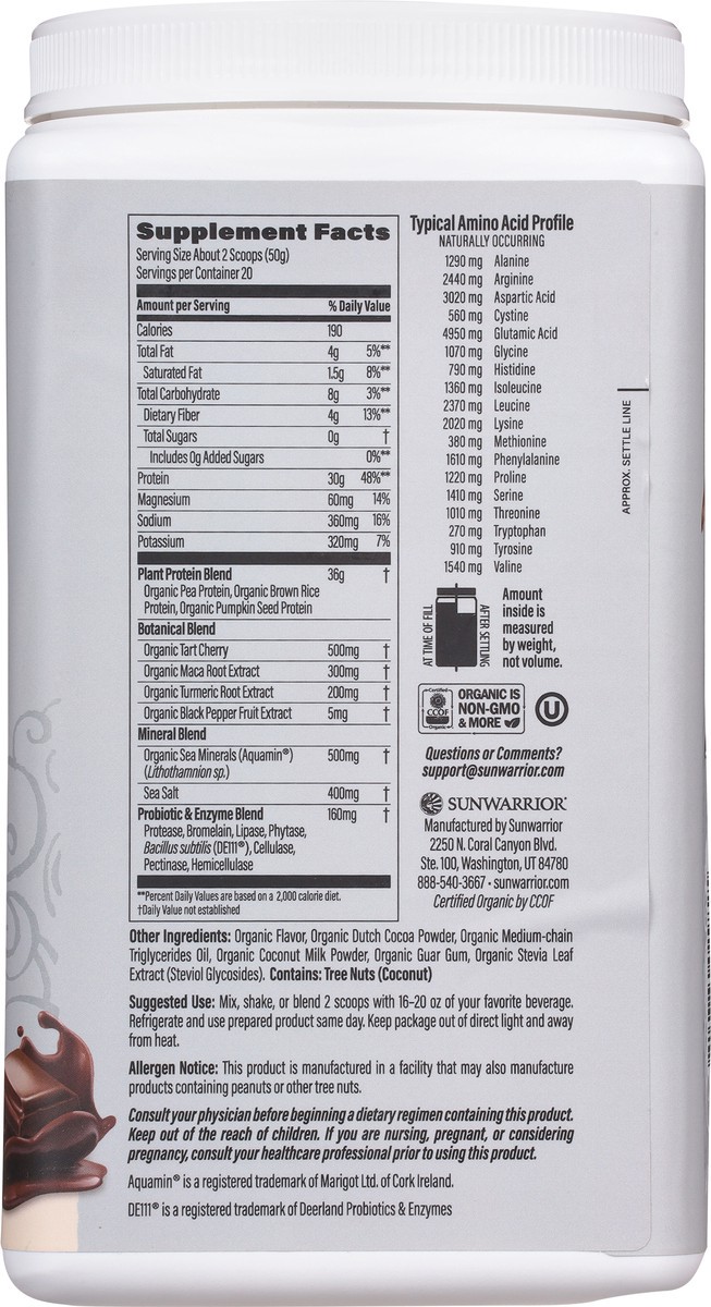 slide 6 of 9, Sunwarrior Sport Plant Based Organic Chocolate Flavor Active Protein 2.2 lb, 2.20 ct