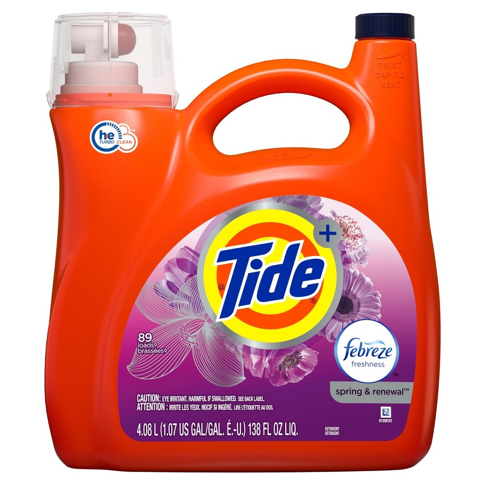 slide 3 of 3, Tide Plus Febreze Spring & Renewal High Efficiency Liquid Laundry Detergent, 138 fl oz