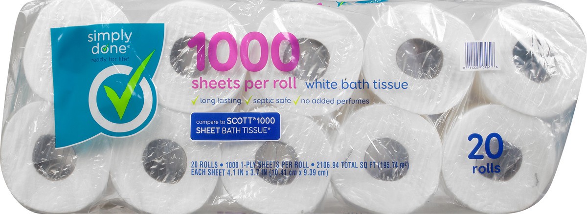 slide 5 of 9, Simply Done White 1-Ply Bath Tissue, 20 ct