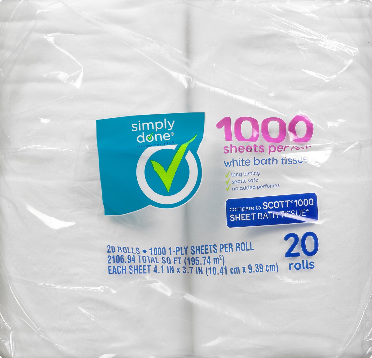 slide 8 of 9, Simply Done White 1-Ply Bath Tissue, 20 ct