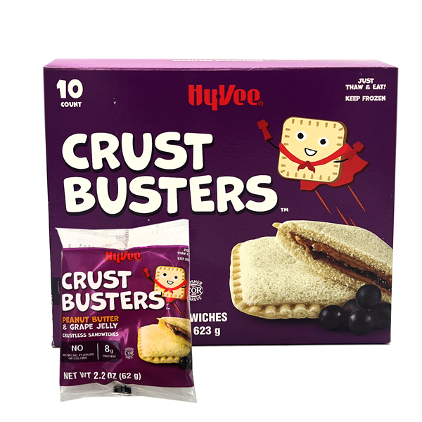 slide 1 of 1, Hy-Vee Crust Busters Peanut Butter & Grape Jelly, 10 Count, 1 ct