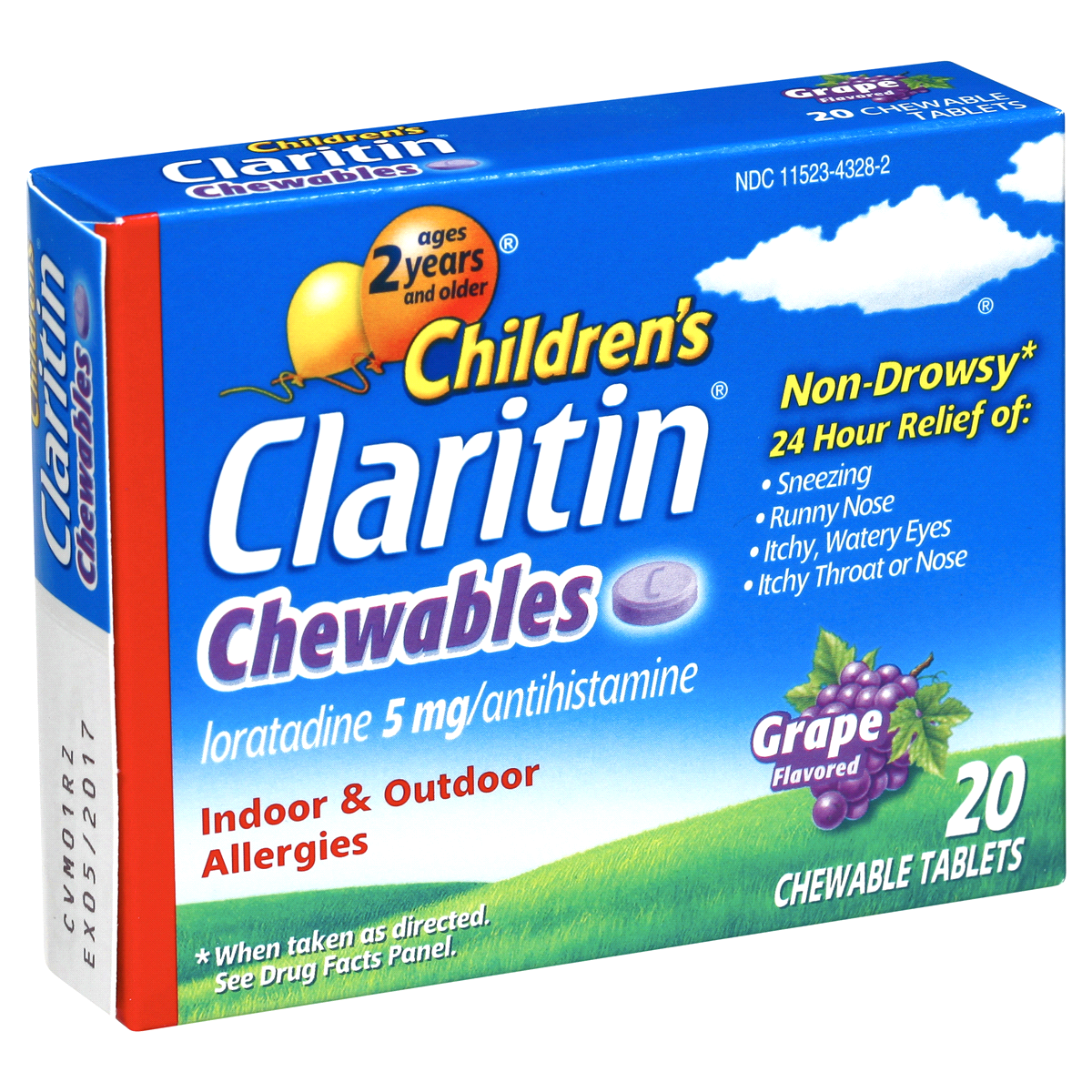 slide 4 of 7, Claritin Children's 24 Hour Non-Drowsy Allergy Relief Chewable Grape Tablets - Loratadine, 20 ct; 5 mg