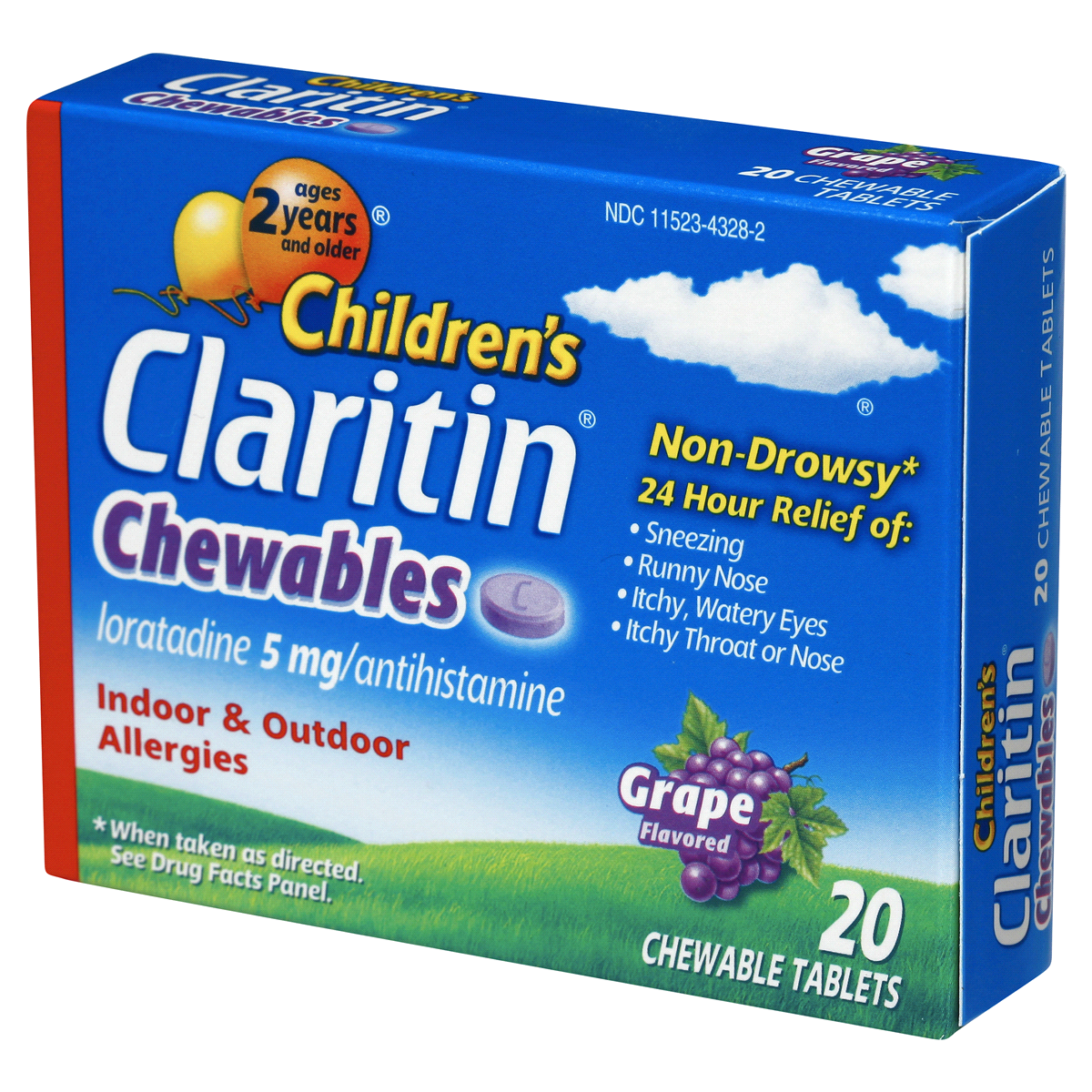 slide 6 of 7, Claritin Children's 24 Hour Non-Drowsy Allergy Relief Chewable Grape Tablets - Loratadine, 20 ct; 5 mg