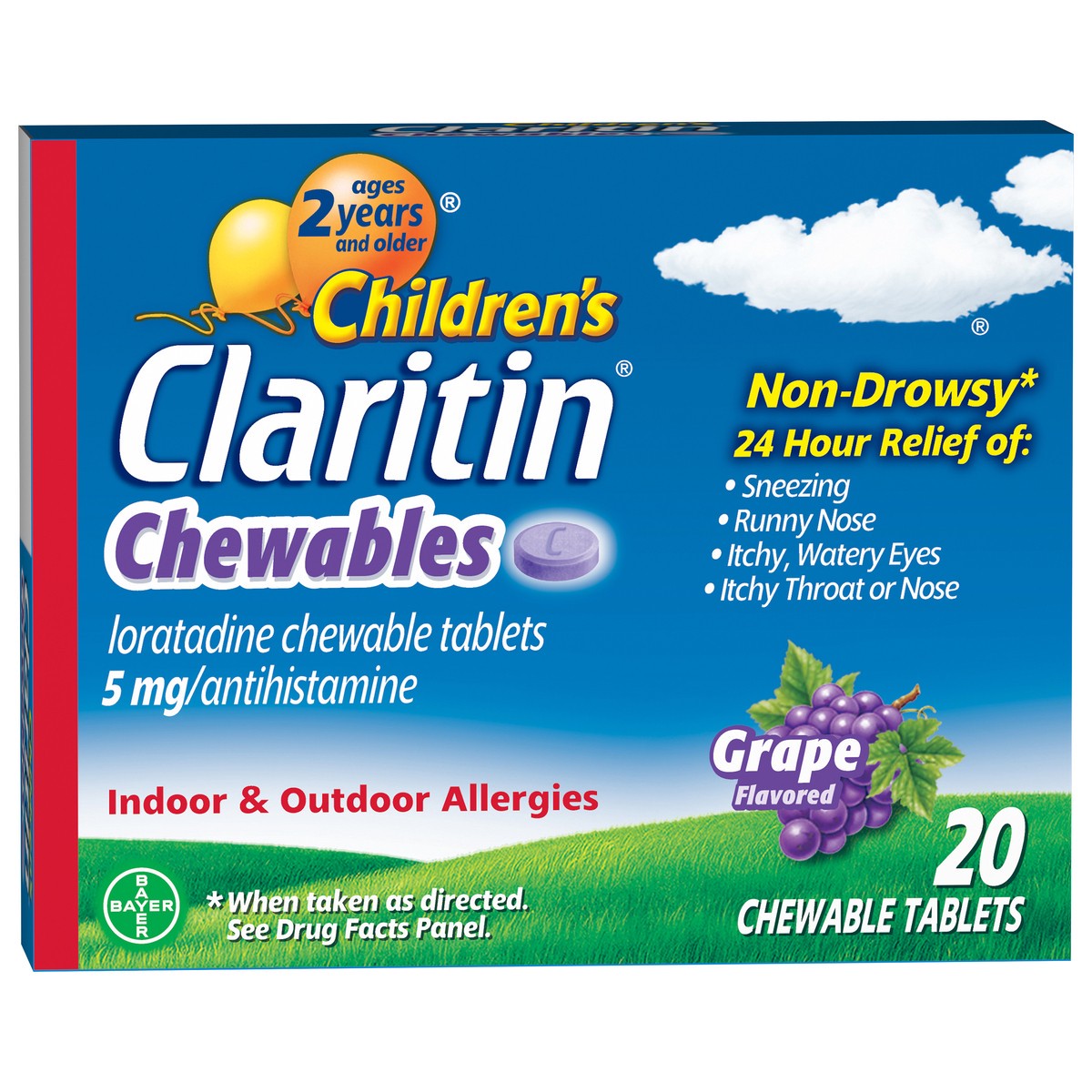 slide 8 of 10, Claritin Grape Children's Chewable, 20 ct; 5 mg