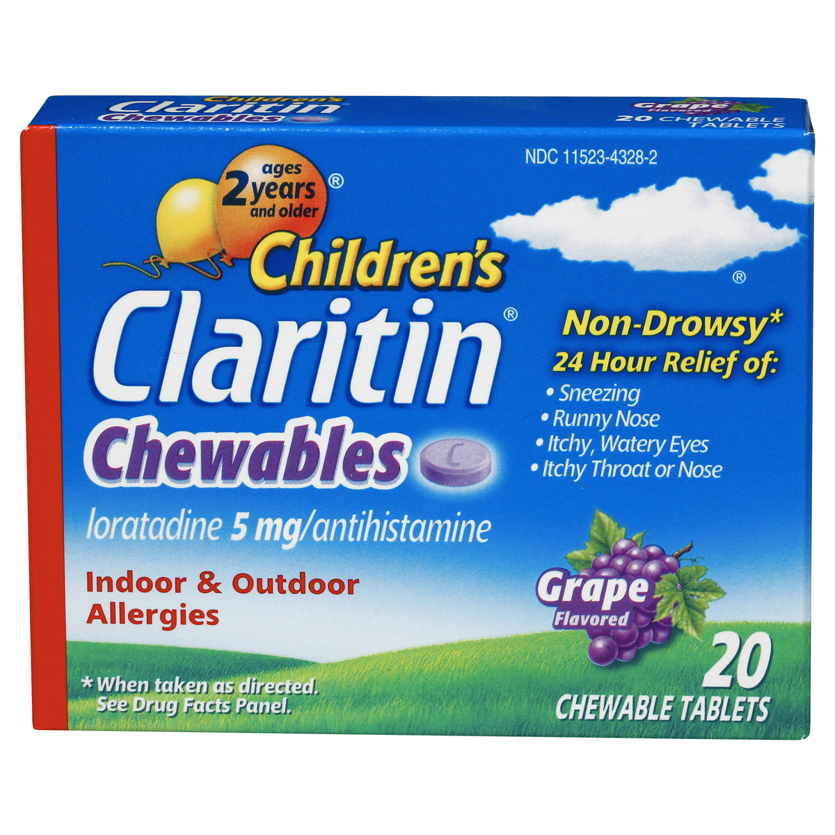 slide 1 of 7, Claritin Children's 24 Hour Non-Drowsy Allergy Relief Chewable Grape Tablets - Loratadine, 20 ct; 5 mg