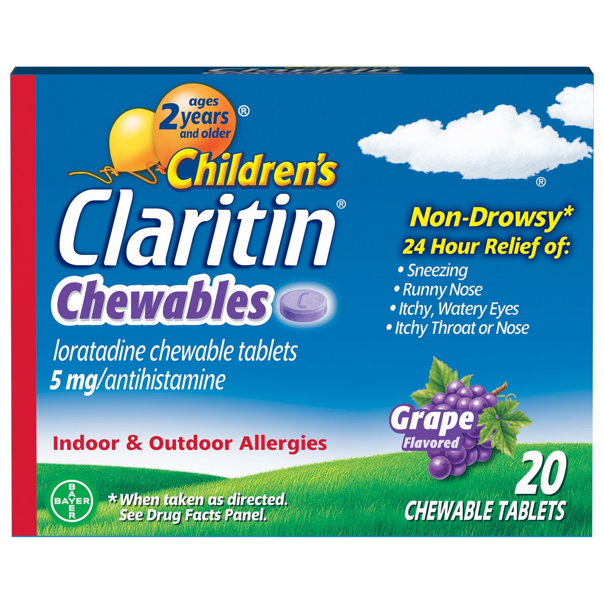 slide 10 of 10, Claritin Grape Children's Chewable, 20 ct; 5 mg