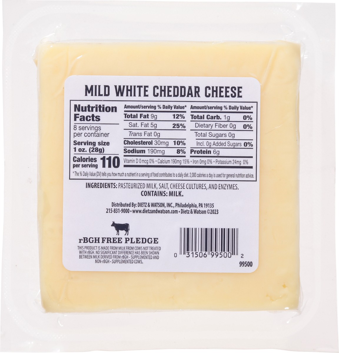 slide 3 of 14, Dietz & Watson Cheddar Cheese Mild White -1 SHRINKWRAPPED-8.0 OZ, 8 oz