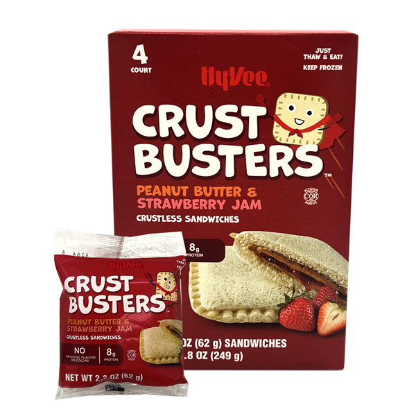 slide 1 of 1, Hy-Vee Crust Busters Peanut Butter & Strawberry Jam, 4 Count, 1 ct