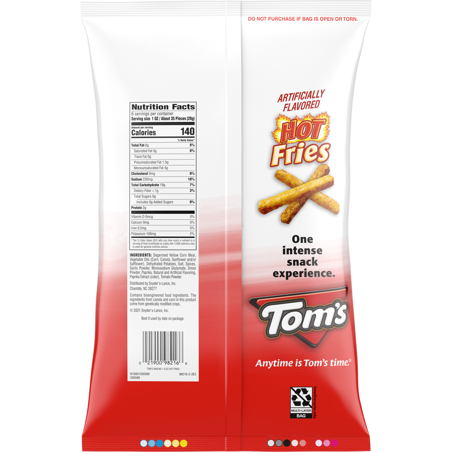 slide 2 of 5, Tom's Hot Fries, 6 Oz Bag, 6 oz