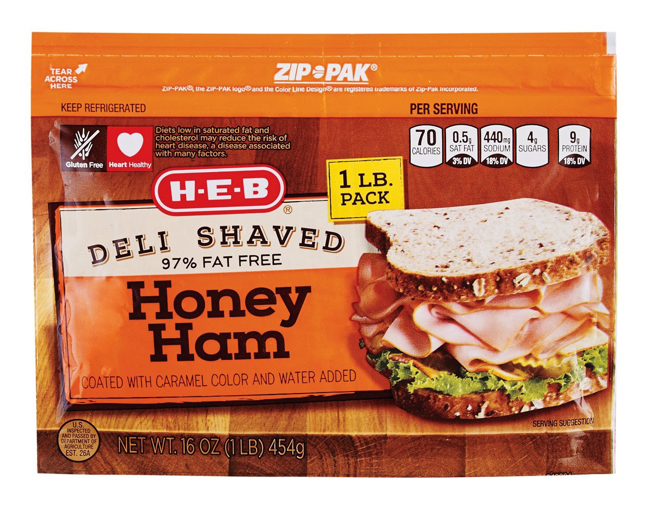 slide 1 of 1, H-E-B Deli Shaved Honey Ham, 16 oz