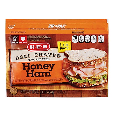 slide 1 of 1, H-E-B Deli Shaved Honey Ham, 16 oz