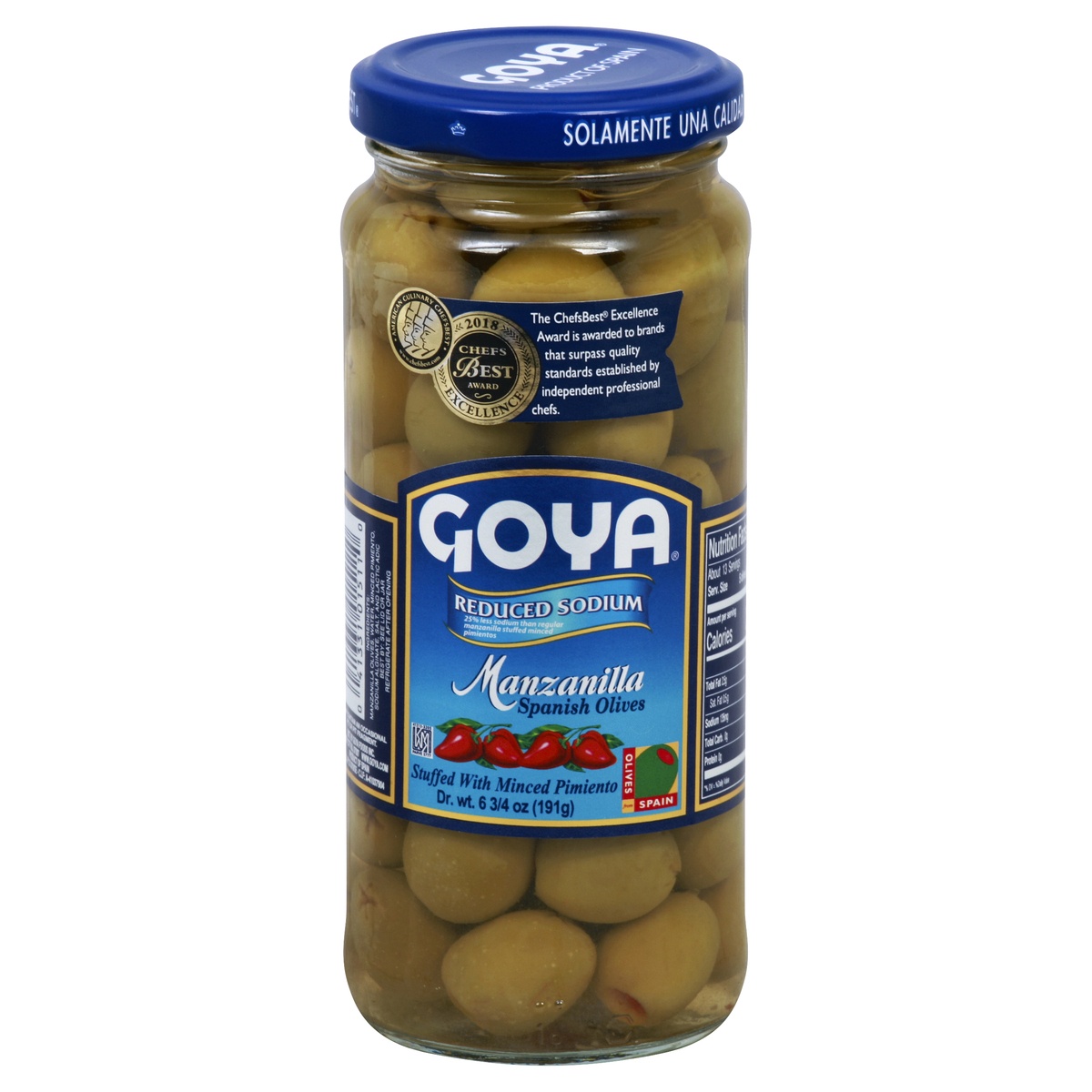 slide 1 of 1, Goya Reduced Sodium Olives Stuffed With Pimiento, 6.75 oz