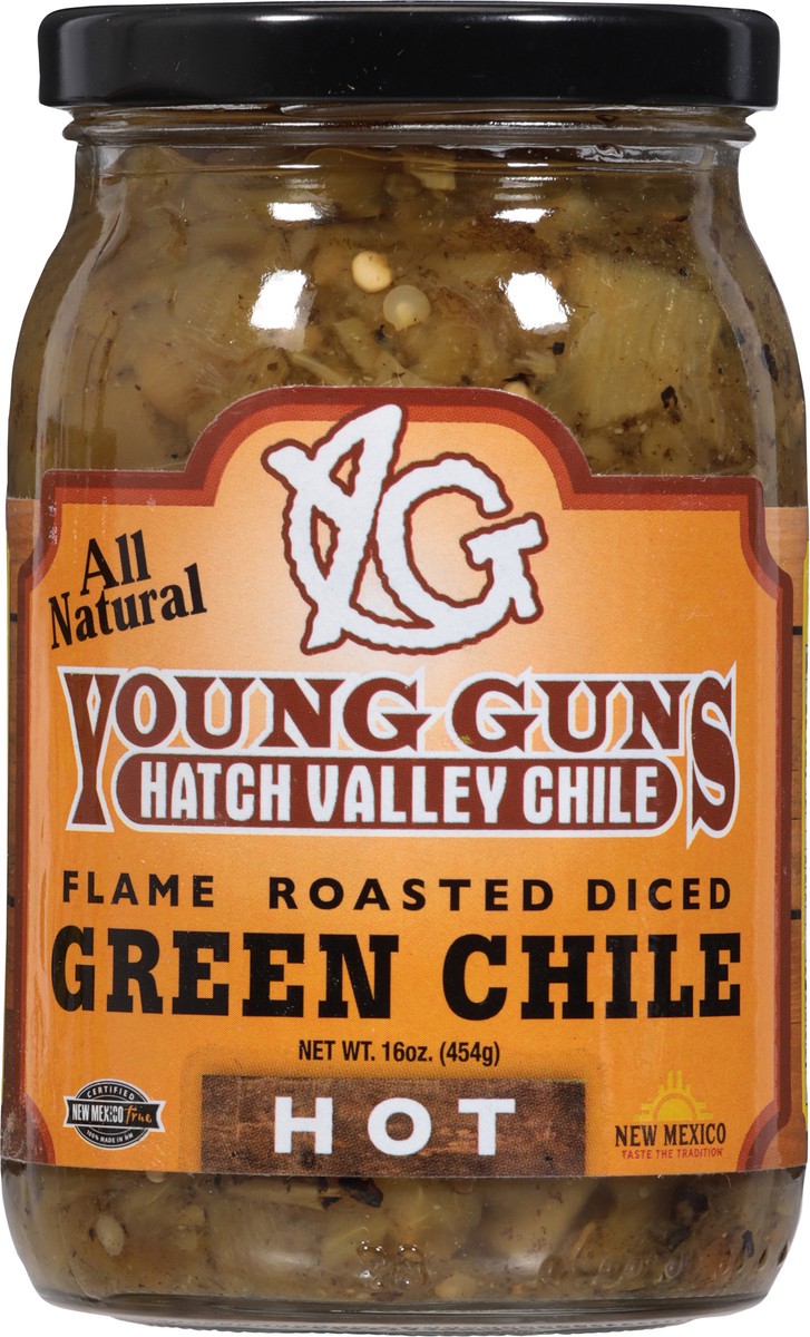 slide 7 of 14, Young Guns Hot Flame Roasted Diced Green Chile 16 oz, 16 oz