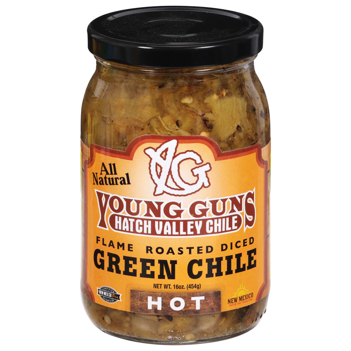 slide 10 of 14, Young Guns Hot Flame Roasted Diced Green Chile 16 oz, 16 oz