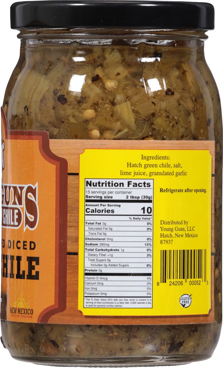 slide 8 of 14, Young Guns Hot Flame Roasted Diced Green Chile 16 oz, 16 oz