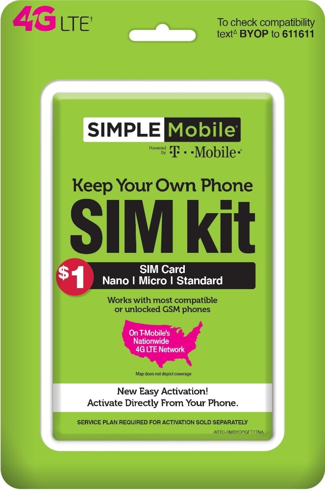 slide 1 of 1, Simple Mobile Keep Your Own Smartphone Sim Kit, 1 ct