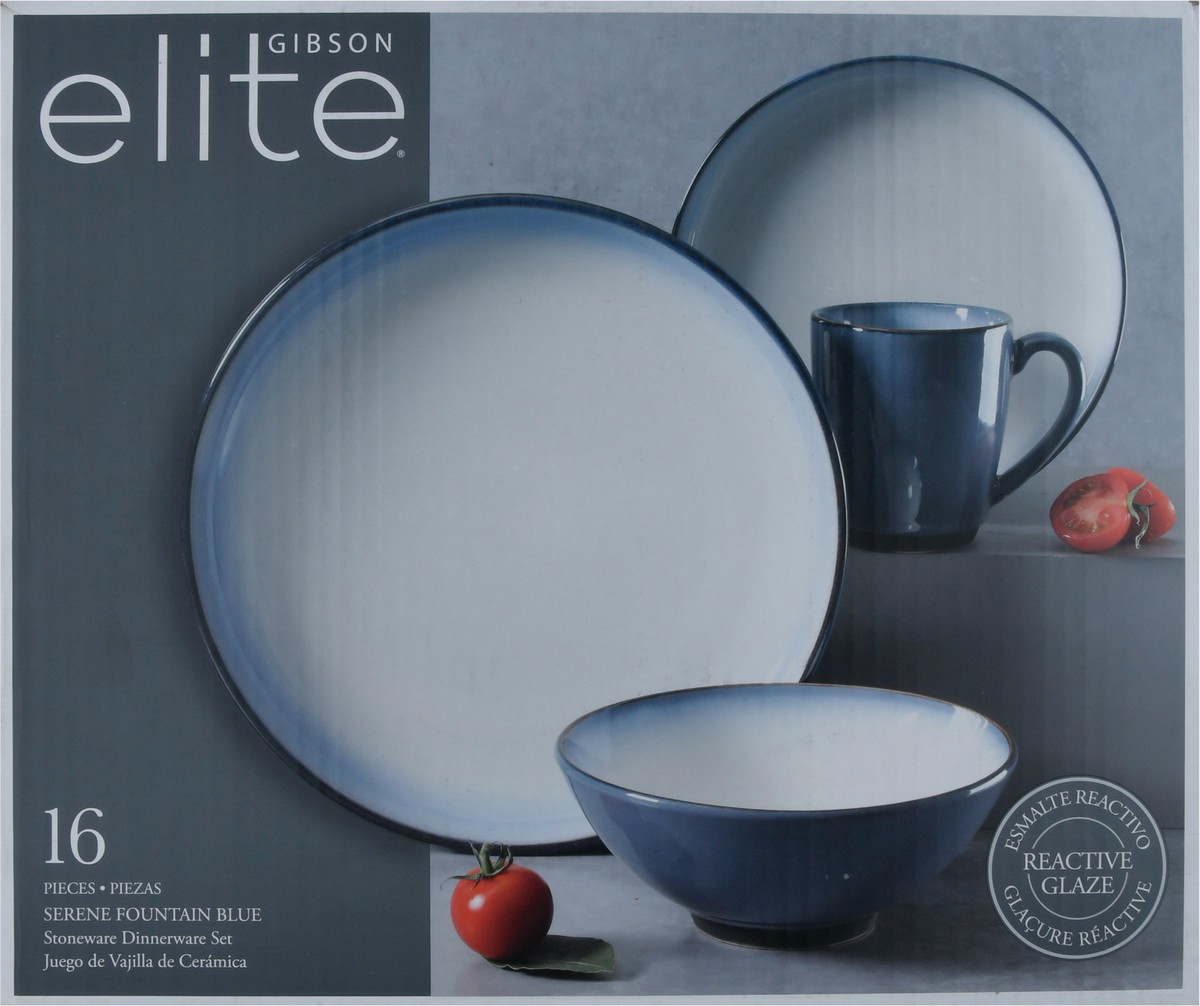 slide 3 of 11, Gibson Elite Serene Fountain Blue Stoneware Dinnerware Set 16 pc, 16 ct