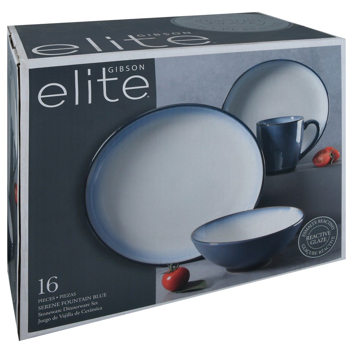 slide 5 of 11, Gibson Elite Serene Fountain Blue Stoneware Dinnerware Set 16 pc, 16 ct