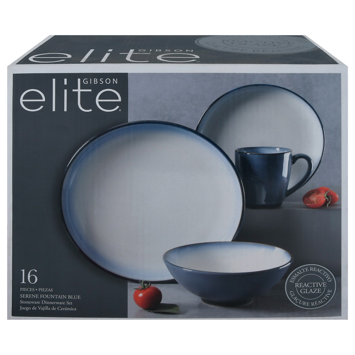 slide 6 of 11, Gibson Elite Serene Fountain Blue Stoneware Dinnerware Set 16 pc, 16 ct