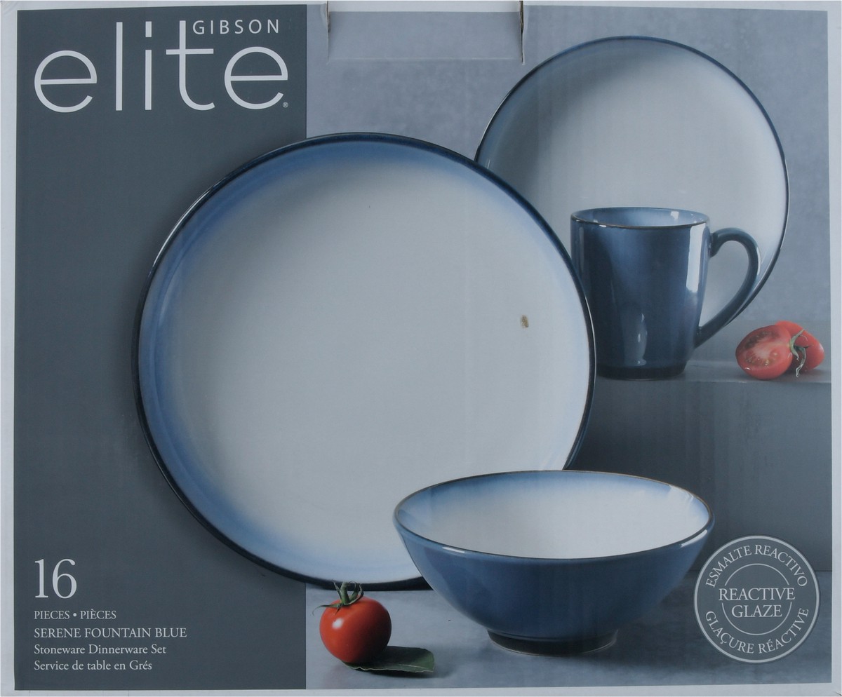 slide 9 of 11, Gibson Elite Serene Fountain Blue Stoneware Dinnerware Set 16 pc, 16 ct