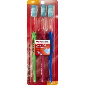 slide 1 of 1, CVS Health Smartgrip Contour Toothbrush, Soft Bristle, 3 Ct, 3 ct