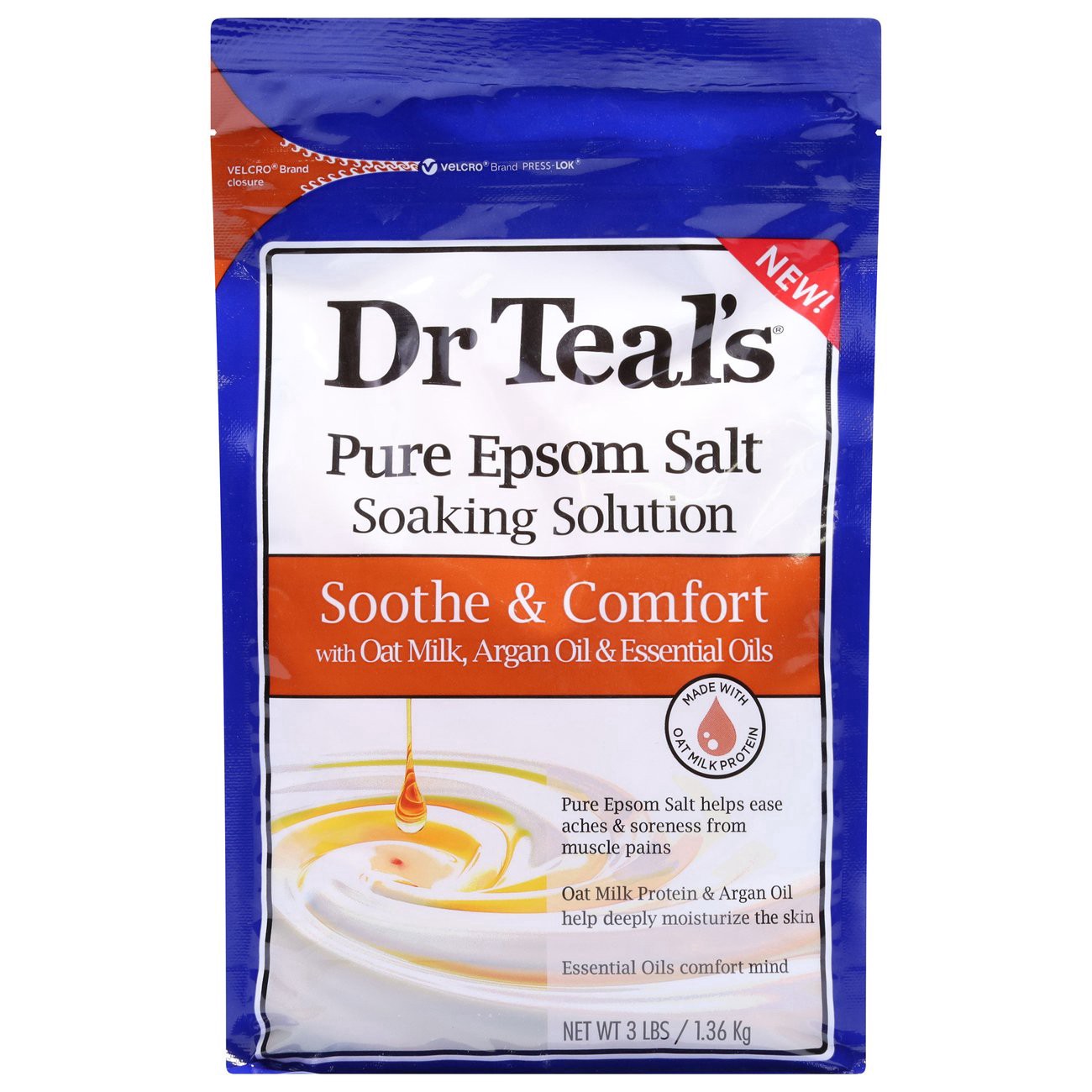 slide 1 of 1, Dr. Teal's Soothe & Comfort Soaking Solution Pure Epsom Salt 3 lb, 3 lb