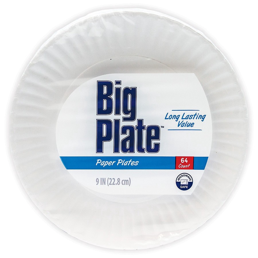 slide 1 of 2, Walgreens Big Plate Paper Plates 9in, 64 ct