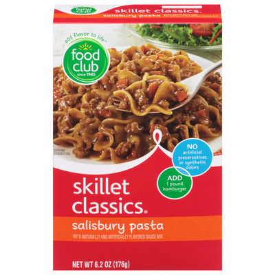 slide 1 of 1, Food Club Skillet Classics, Salisbury Pasta With A Hearty Sauce Mix Add Hamburger, 6.2 oz