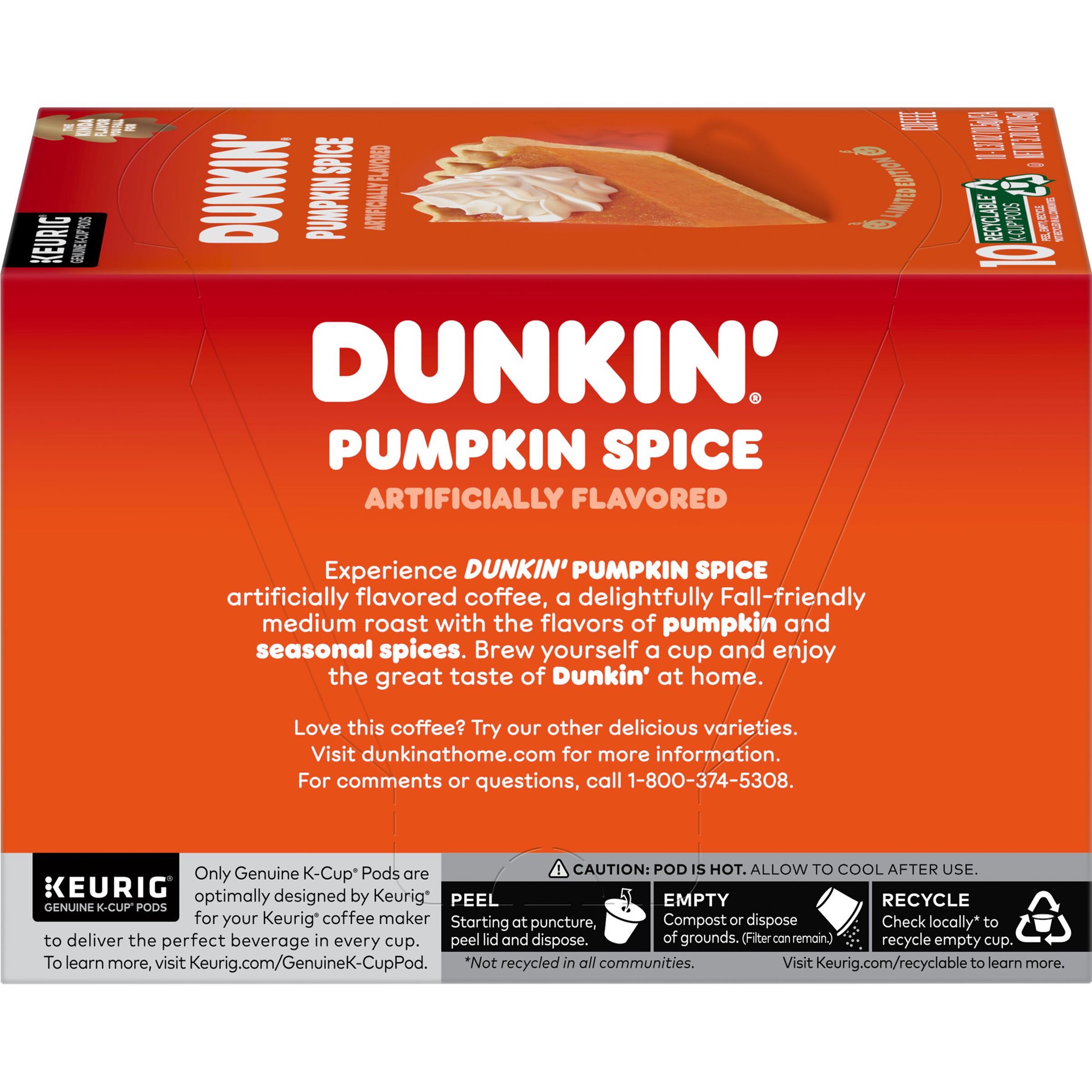 slide 5 of 5, Dunkin' Pumpkin Spice Coffee , Limited Edition Fall Coffee, K Cup Pods , 10 Count Box, 10 ct