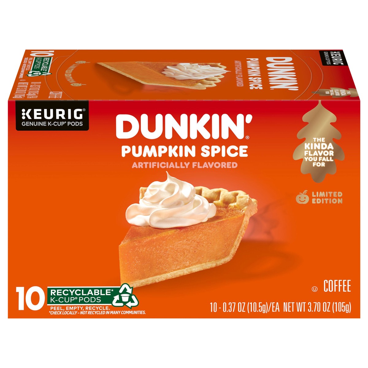 slide 1 of 5, Dunkin' Pumpkin Spice Coffee , Limited Edition Fall Coffee, K Cup Pods , 10 Count Box, 10 ct