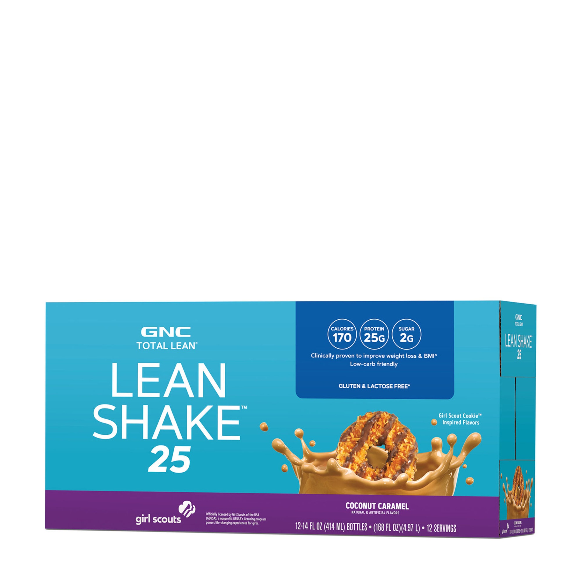 slide 1 of 1, GNC Total Lean Lean Shake 25 - Girl Scout Coconut Caramel, 12 ct