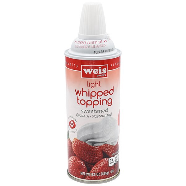 slide 1 of 1, Weis Quality Light Sweetened  Real Cream Aerosol Whipped Topping, 6.5 oz