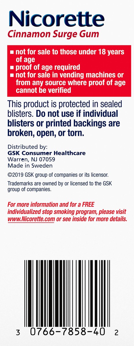 slide 9 of 9, Nicorette Nicotine Gum to Help Stop Smoking, 2 mg, Cinnamon Surge Flavor - 100 Count, 