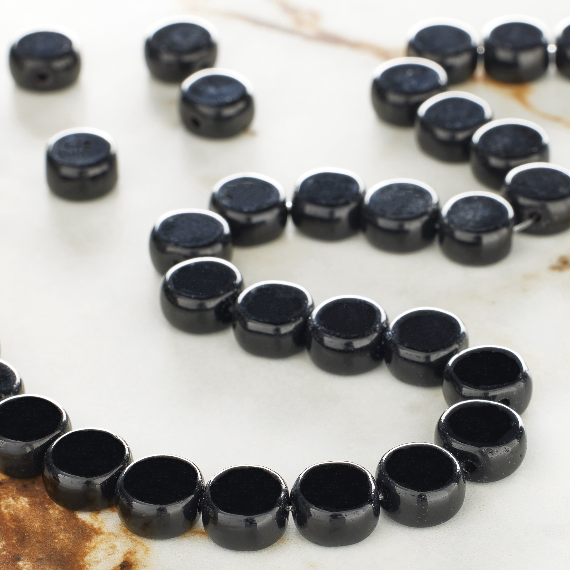 slide 3 of 3, Jet Black Coin Glass Beads, 10mm By Bead Landing, 10mm