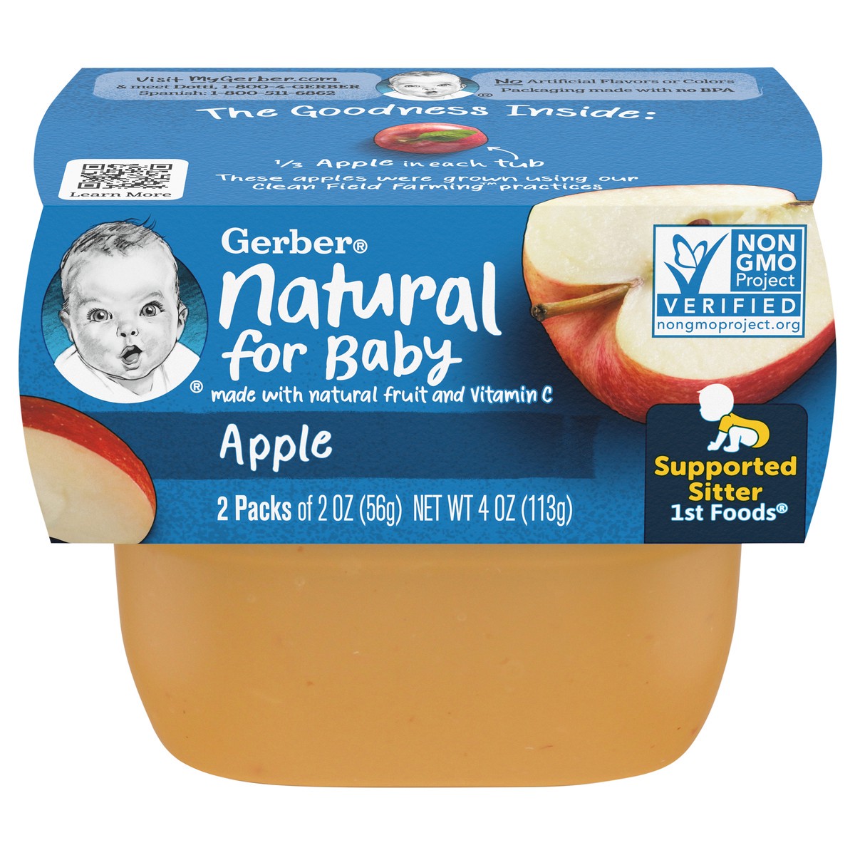 slide 1 of 5, Gerber 1st Foods Natural for Baby Apple Baby Food, 2-2 oz. Tubs, 4 oz