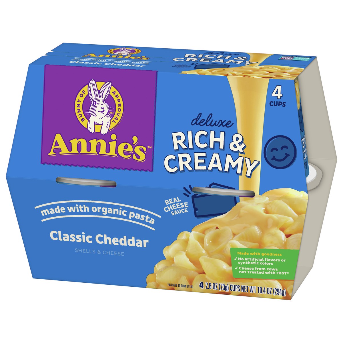 slide 6 of 9, Annie's Classic Cheddar Deluxe Rich and Creamy Mac and Cheese with Organic Pasta, Made with Real Cheese, Dinner Side or Snacks, 4 Cups, 10.4 oz, 4 ct