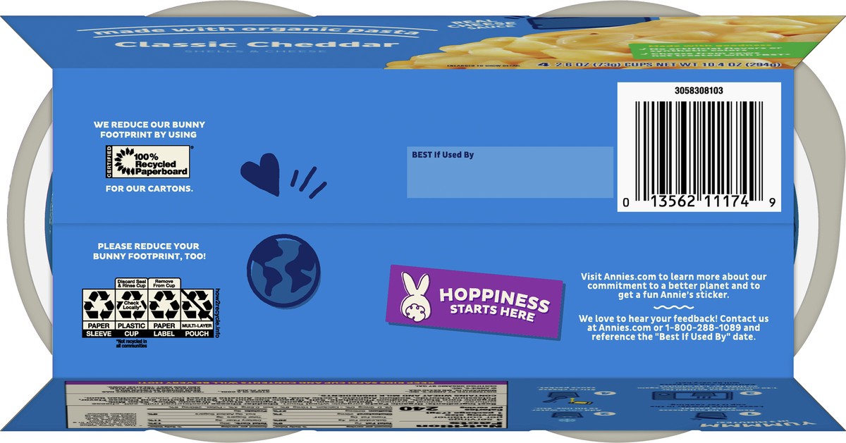 slide 7 of 9, Annie's Classic Cheddar Deluxe Rich and Creamy Mac and Cheese with Organic Pasta, Made with Real Cheese, Dinner Side or Snacks, 4 Cups, 10.4 oz, 4 ct