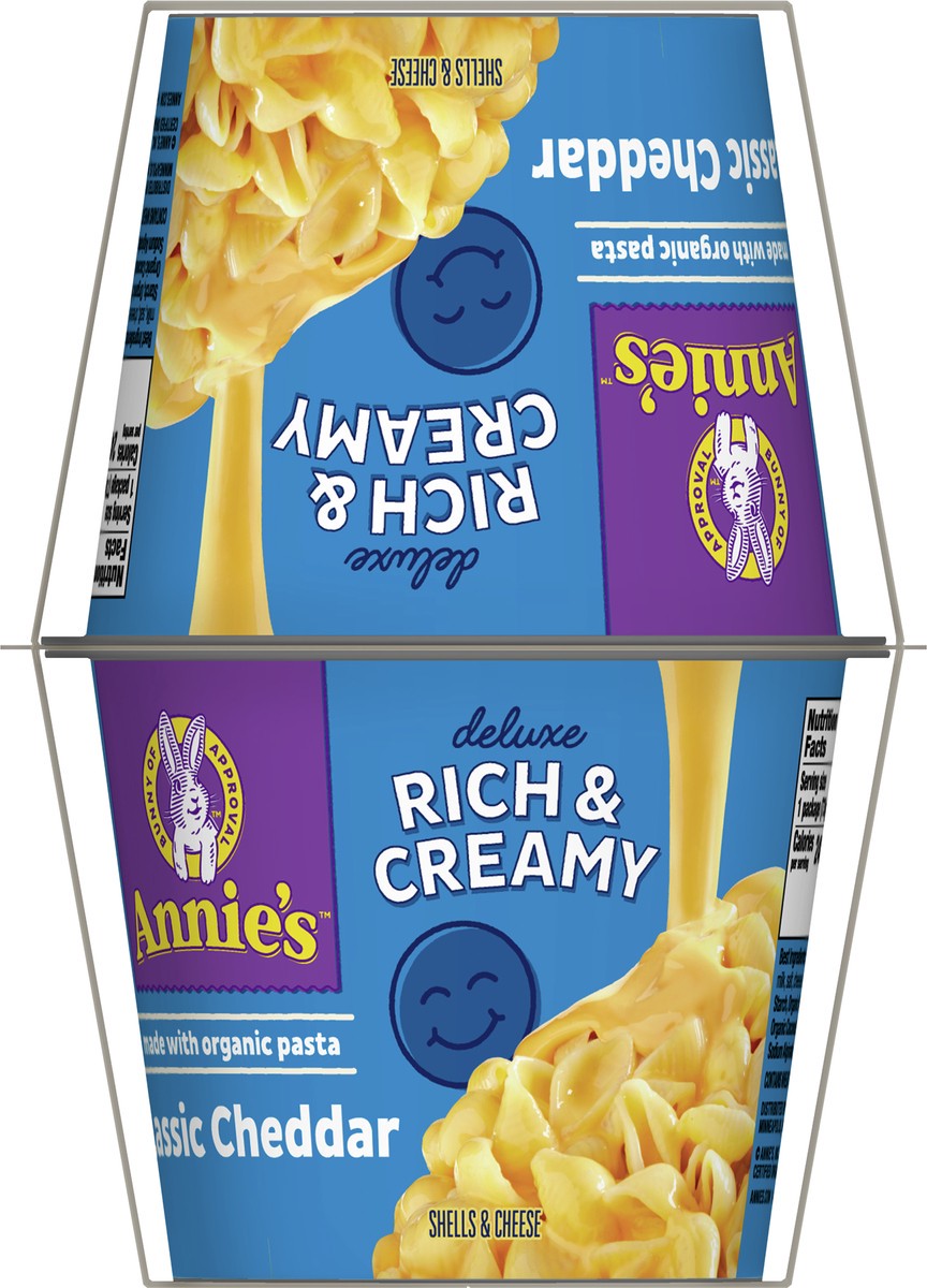 slide 2 of 9, Annie's Classic Cheddar Deluxe Rich and Creamy Mac and Cheese with Organic Pasta, Made with Real Cheese, Dinner Side or Snacks, 4 Cups, 10.4 oz, 4 ct