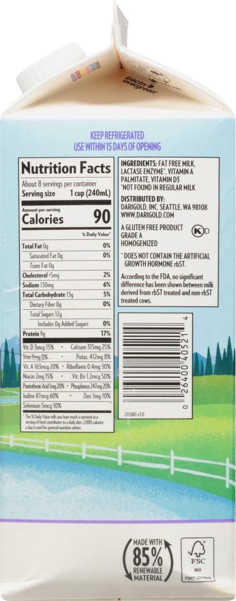 slide 13 of 13, Darigold Lactose Free Fat Free Milk 64 fl oz, 64 fl oz