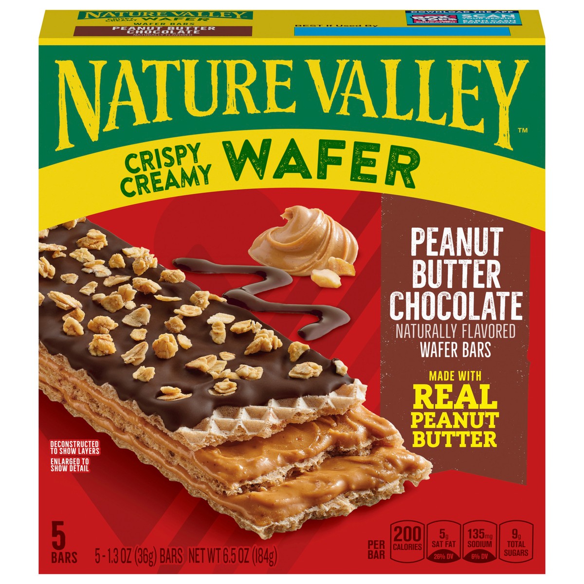 slide 1 of 15, Nature Valley Wafer Bars, Peanut Butter Chocolate, 5 Bars, 6.5 OZ, 5 ct