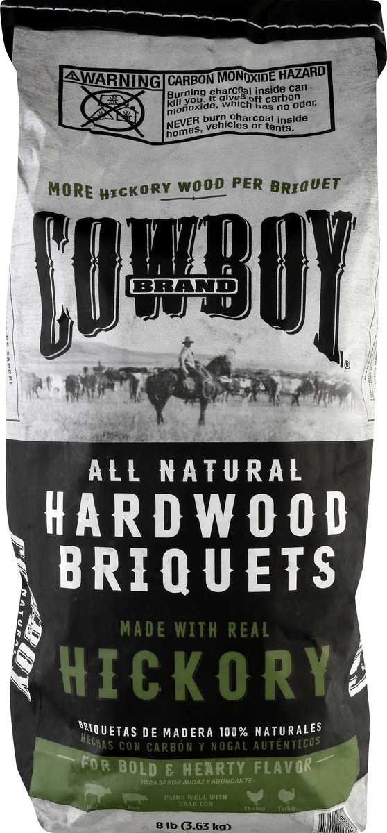 slide 2 of 11, Cowboy Charcoal Hickory Hardwood Briquets 8 lb, 8 lb