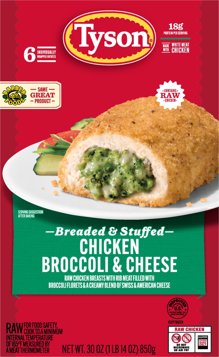 slide 10 of 16, Tyson Frozen Stuffed Chicken Breasts Broccoli Cheese, 6 Count, 6 ct