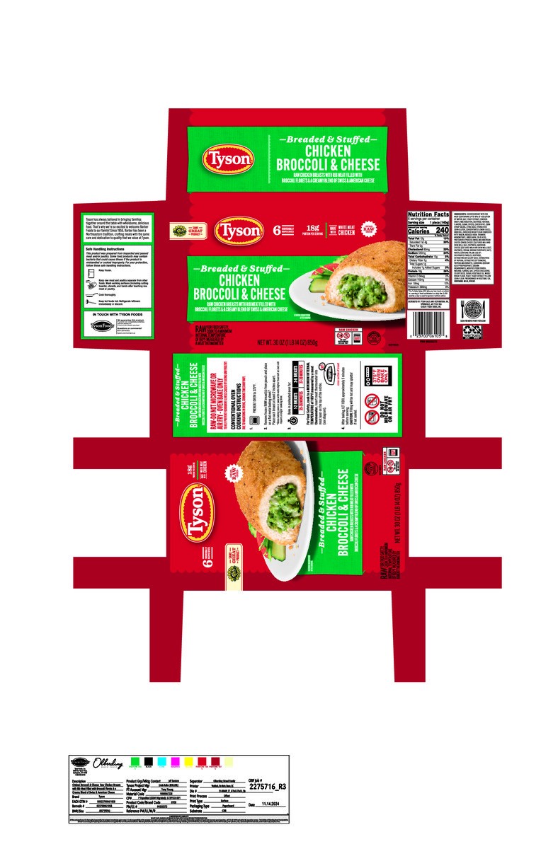 slide 9 of 16, Tyson Frozen Stuffed Chicken Breasts Broccoli Cheese, 6 Count, 6 ct