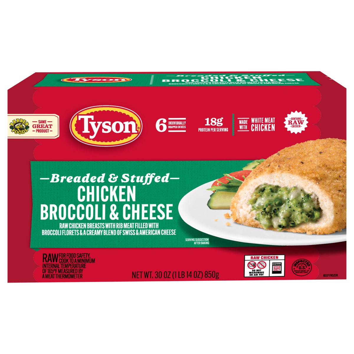 slide 11 of 16, Tyson Frozen Stuffed Chicken Breasts Broccoli Cheese, 6 Count, 6 ct
