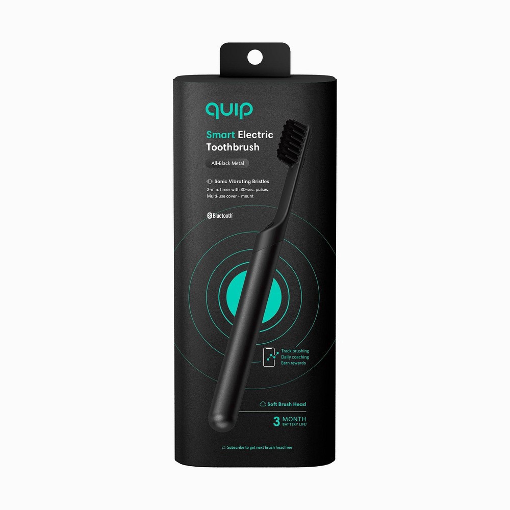slide 13 of 20, quip Metal Smart Electric Toothbrush Starter Kit Minute Timer, Bluetooth, Free App + Travel Case - All-Black - 2pk, 2 ct