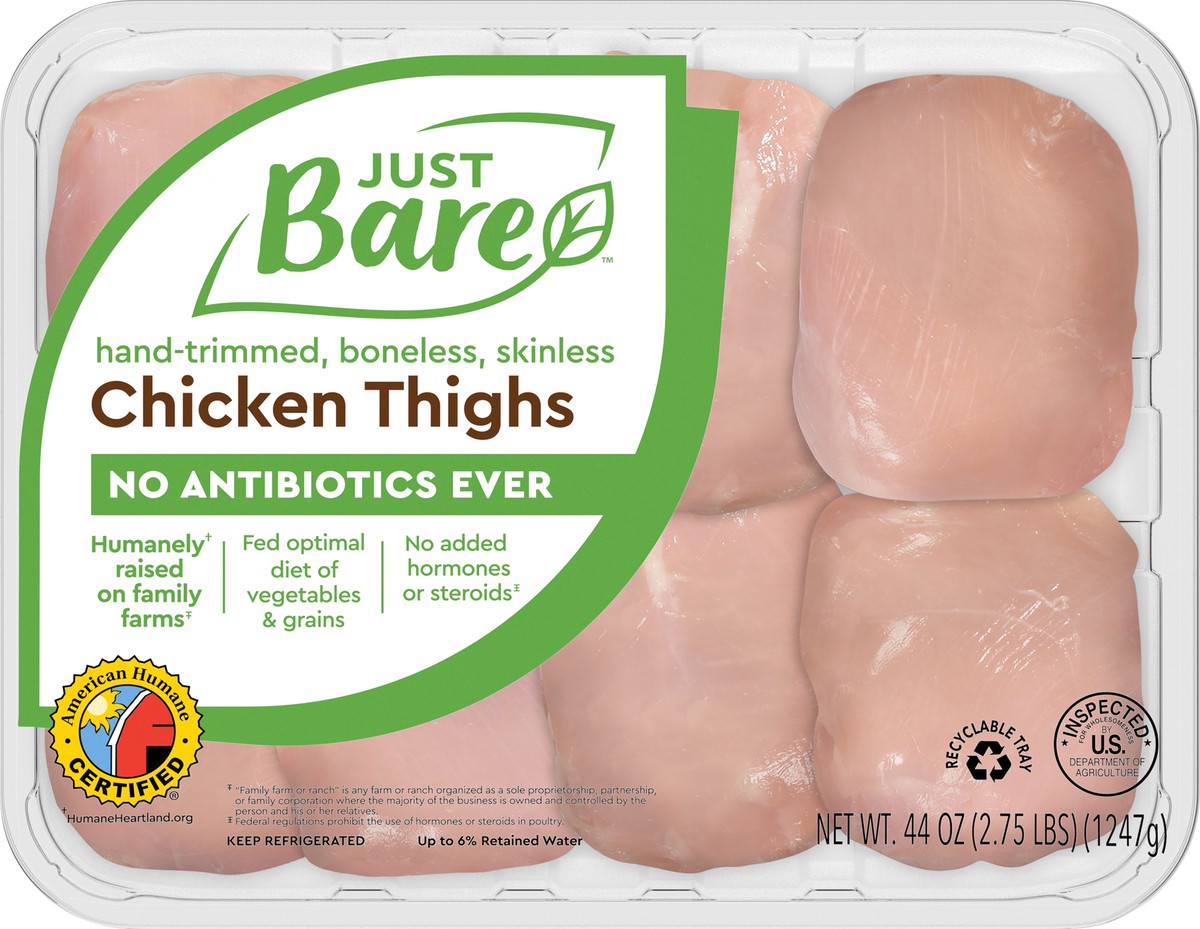 slide 3 of 5, Just BARE Brand Boneless Skinless Chicken Thighs, 44 oz