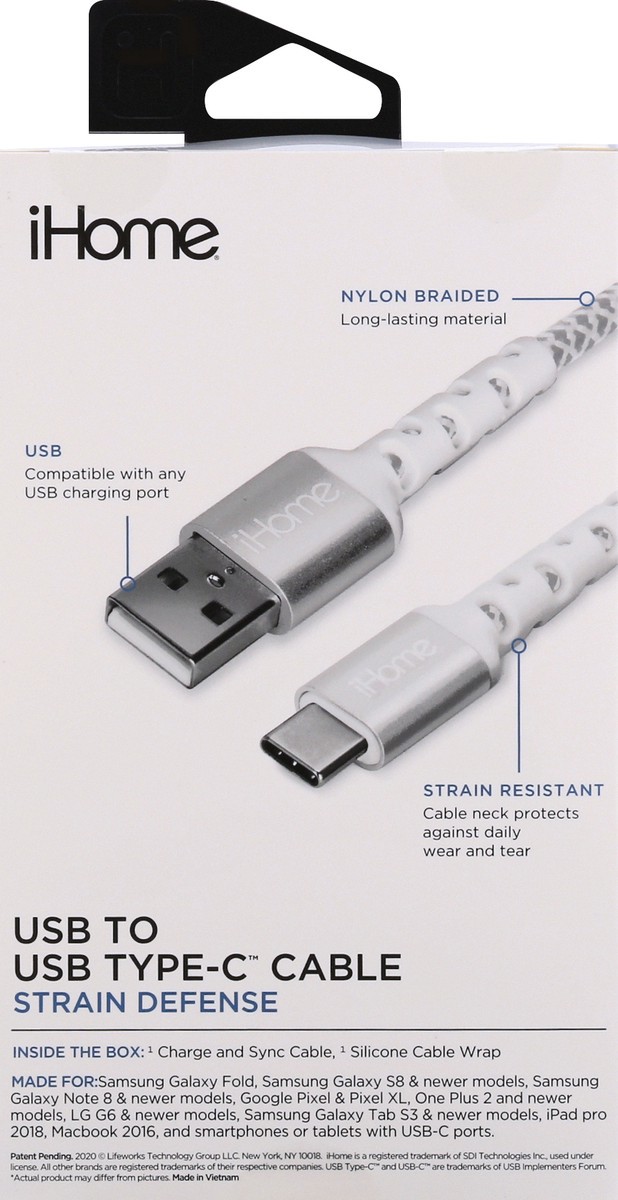 slide 5 of 9, iHome USB to USB Type-C 6 Feet Strain Defense Cable 1 ea, 1 ct