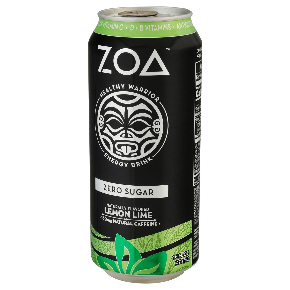 slide 3 of 9, ZOA Lemon Lime Zero Sugar Energy Drink 16 fl oz Can, 16 fl oz